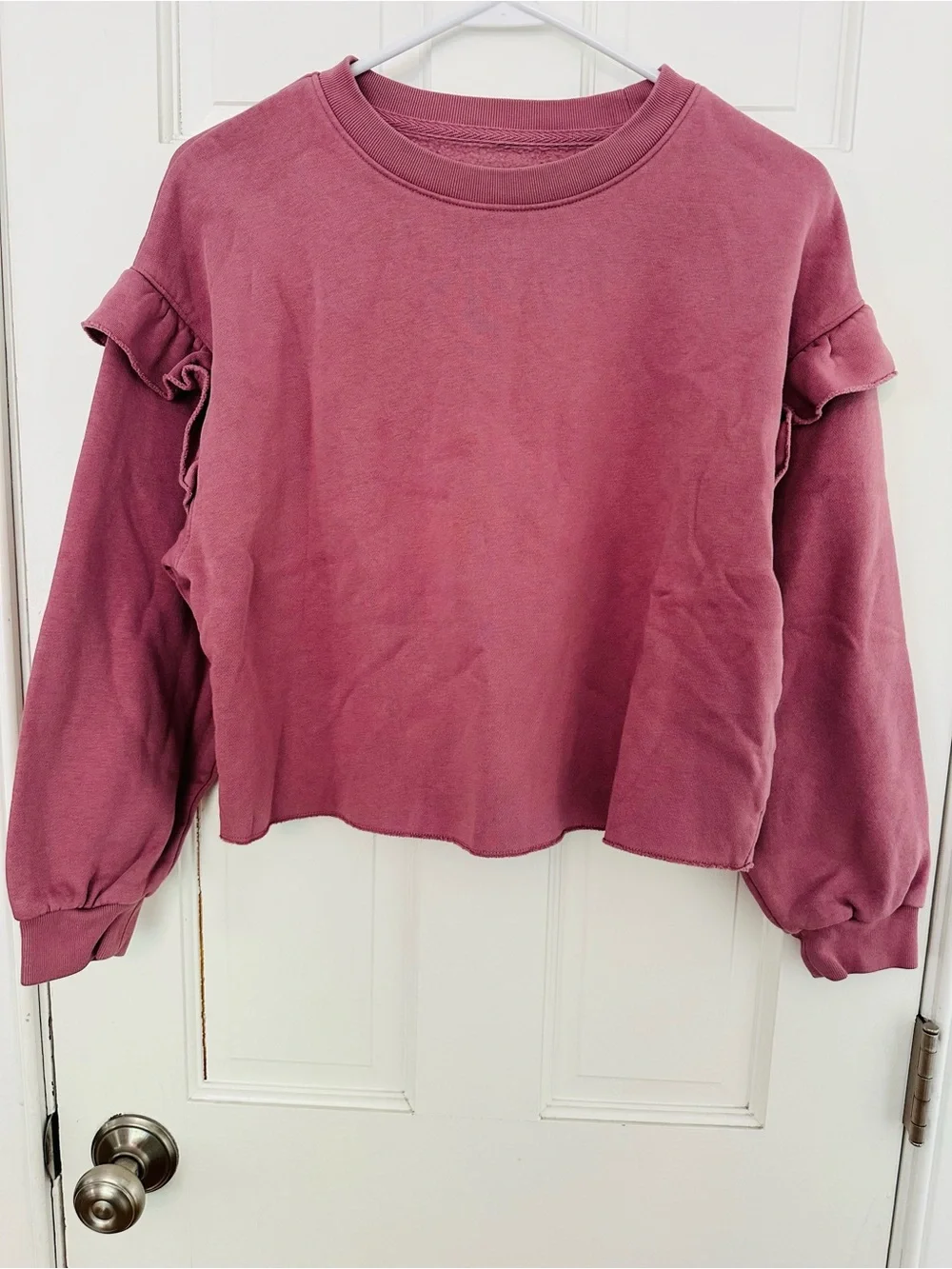 Gap Kids Vintage Soft Ruffle Cropped Sweatshirt Dusty Rose Sz 12 (XL)